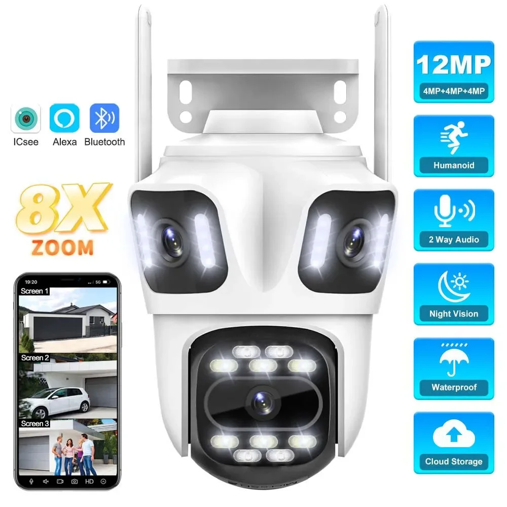 ICSEE Three Screen Camera HD Night Vision Outdoor Wireless WiFi Remote Monitoring Camera
