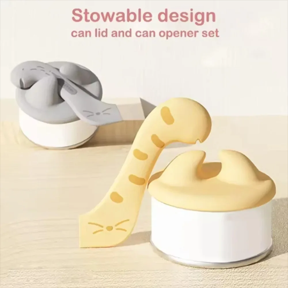 Multifunctional Cat Can Spoon Opener Silicone Wet Food Feeding Spatula Lid Sealer Tool for Cats Dogs Pet Supplies