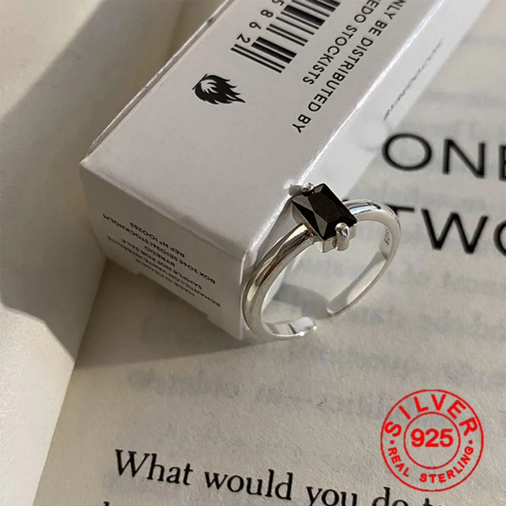 BF Club Silver Color Geometric Irregular Double Lines Black Rings for Women Bohemian Retro Adjustable Antique Personality Ring