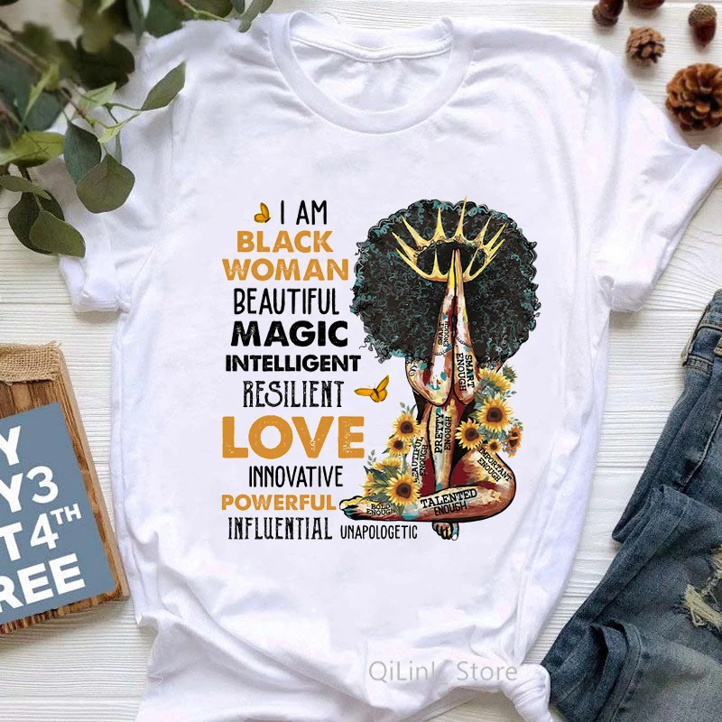 Melanin Queen T-Shirt Summer 2024 New Arrival Black Girl Magic Tshirt Women BLM Vintage Graphic T Shirts White Tops Tees