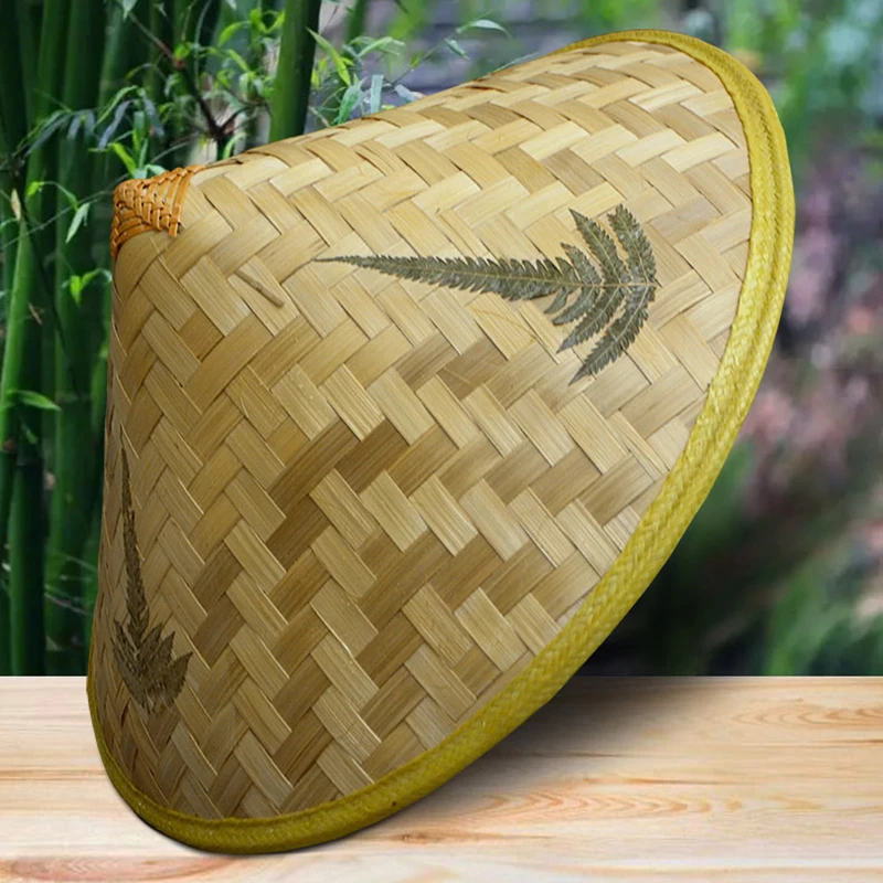 1PC Chinese Retro Bamboo Rattan Fisherman Hat Handmade Weave Straw Bucket Hat Tourism Rain Dance Props Cone Fishing Sunshade Hat