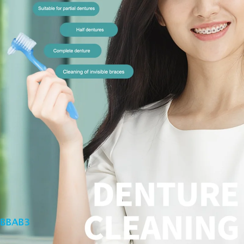 【B】1/5Pcs Double Sided Denture Toothbrush Invisible Braces Cleaning Brush For Men Women False Teeth Brush Oral Cleaning Tools