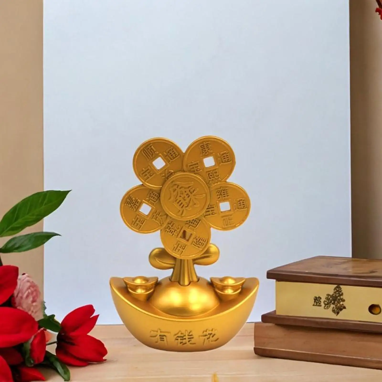 Feng Shui Money Tree Statue Good Fortune Sculpture Metal Wealth Ornament Rotary Windmill Figurine for Store Office Business