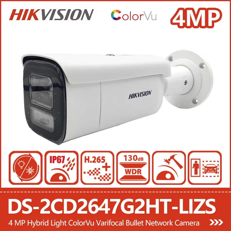 Hikvision 4MP Hybrid Light ColorVu Varifocal Bullet Network Camera DS-2CD2647G2HT-LIZS with WDR Human&Vehicle Detection IP67 PoE