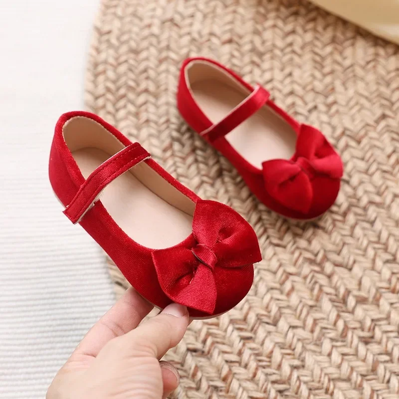 

Spring Autumn Children's Princess Shoes 2025 New Girl Fashion Ballet Leather Shoes Causal Soft Round-toe Kids Bowknot Flat Shoes