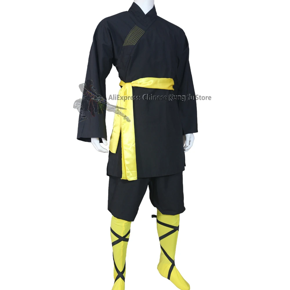 Black Cotton Shaolin Monk Suit Martial arts Tai chi Uniform Kung fu Robe Wudang Taoist Wushu Clothes