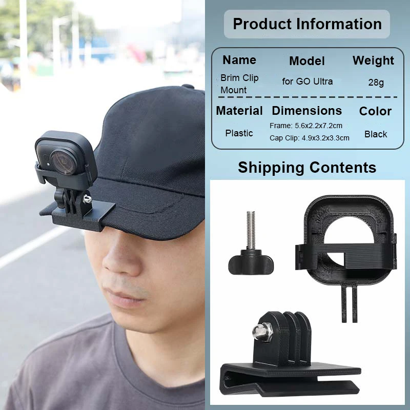 Uchwyt na kamerę Insta360 Go Ultra do czapki z daszkiem, klips mocujący do daszka bejsbolówki, akcesoria