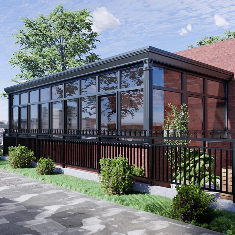 European Modern Design Prefab Villa With Veranda Aluminum Garden Sunroom With Flat Roof for Netherlands Home Outdoor Patio sunro