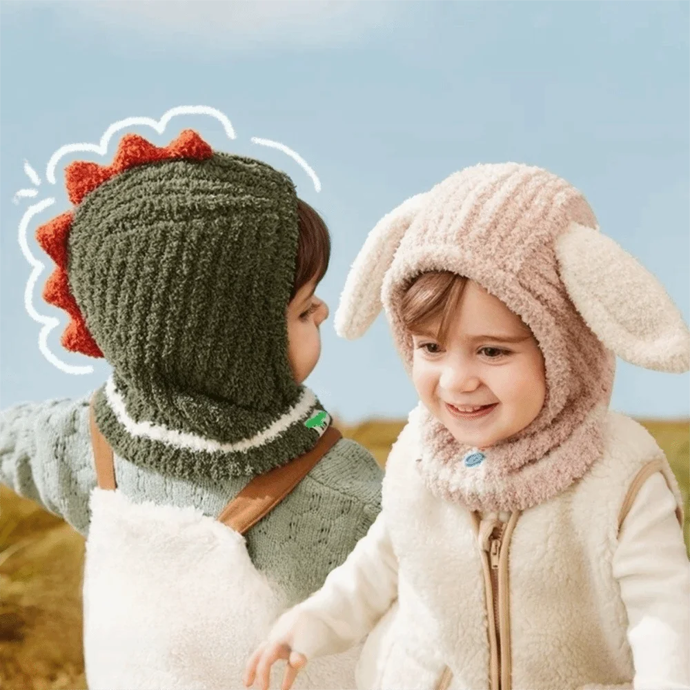 

Warm Plush Balaclava Pullover Hat Rabbit Cartoon Animal Ear Protection Scarf Cap Windproof Cold Proof Kids Hooded Beanie Skiing