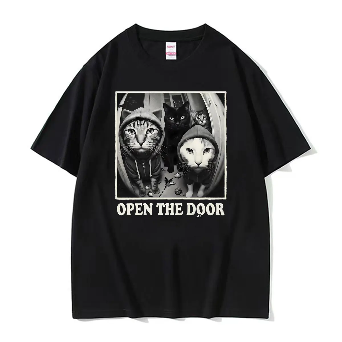 Funny Cat Gang Open The Door Meme Graphic T-shirts Men Women Vintage Fashion Summer Cotton T Shirt High Quality Classic T Shirts