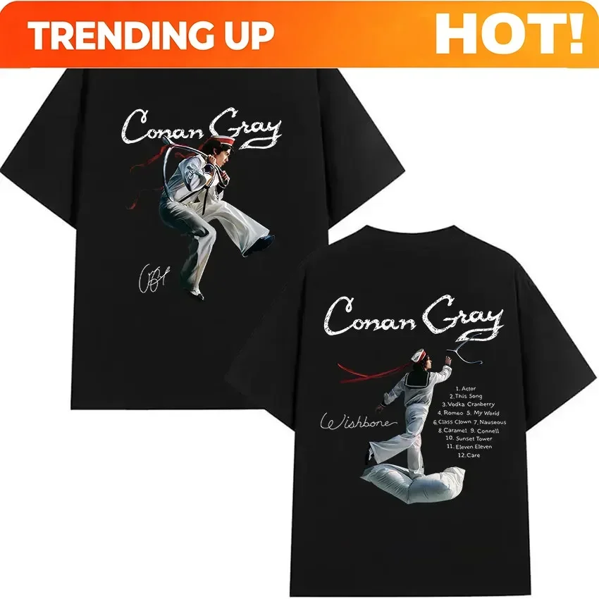 Customization Conan Gray Wishbone World Tour 2026 T Shirt Men's Vintage High Quality Fashion T-shirts Man Hip Hop Short Sleeve
