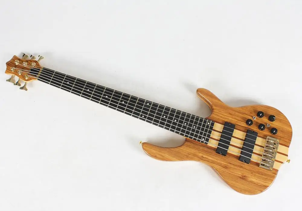 high quality custom OEM made in china neck thru through body 6 six string zebra electric bass guitar