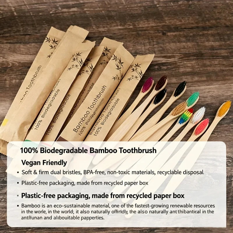 1-100pcs Bamboo Toothbrushes Soft Bristles Toothbrush Eco Friendly Biodegradable Wooden Handle Teeth Whitening Brush