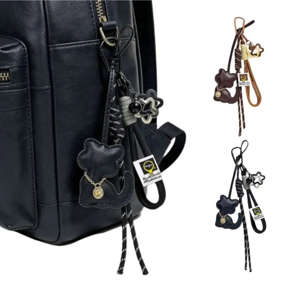 Fashion Leather Braided Rope Keychain Gifts Hanging Decoration Star Bag Pendant Cat Shape Mobile Phone Lanyard Bag