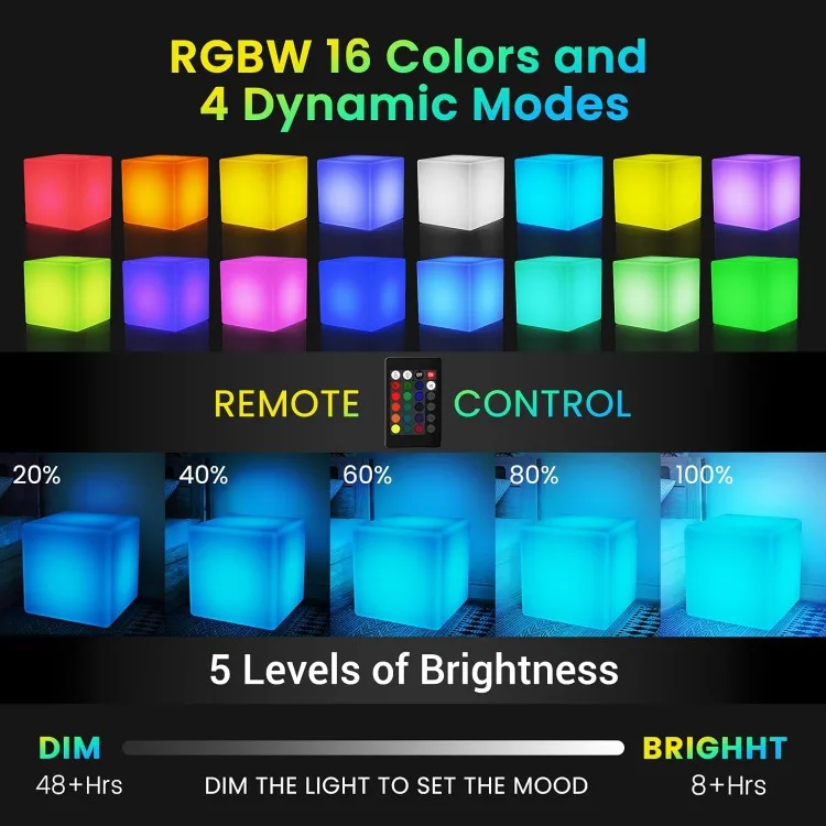 LED Cube Lights, 20-inch Rechargeable RGB Colors Changing Light with Remote Control,