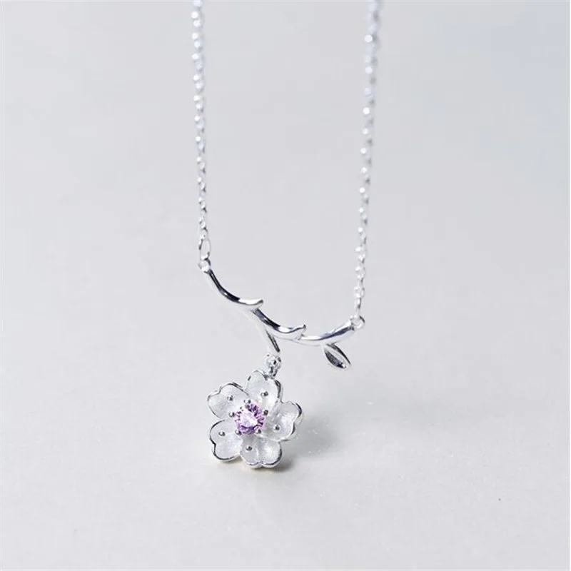 

Personality Exquisite 925 Sterling Silver Jewelry Branches Cherry Sakura Fashion Clavicle Chain Pendant Necklaces XL033