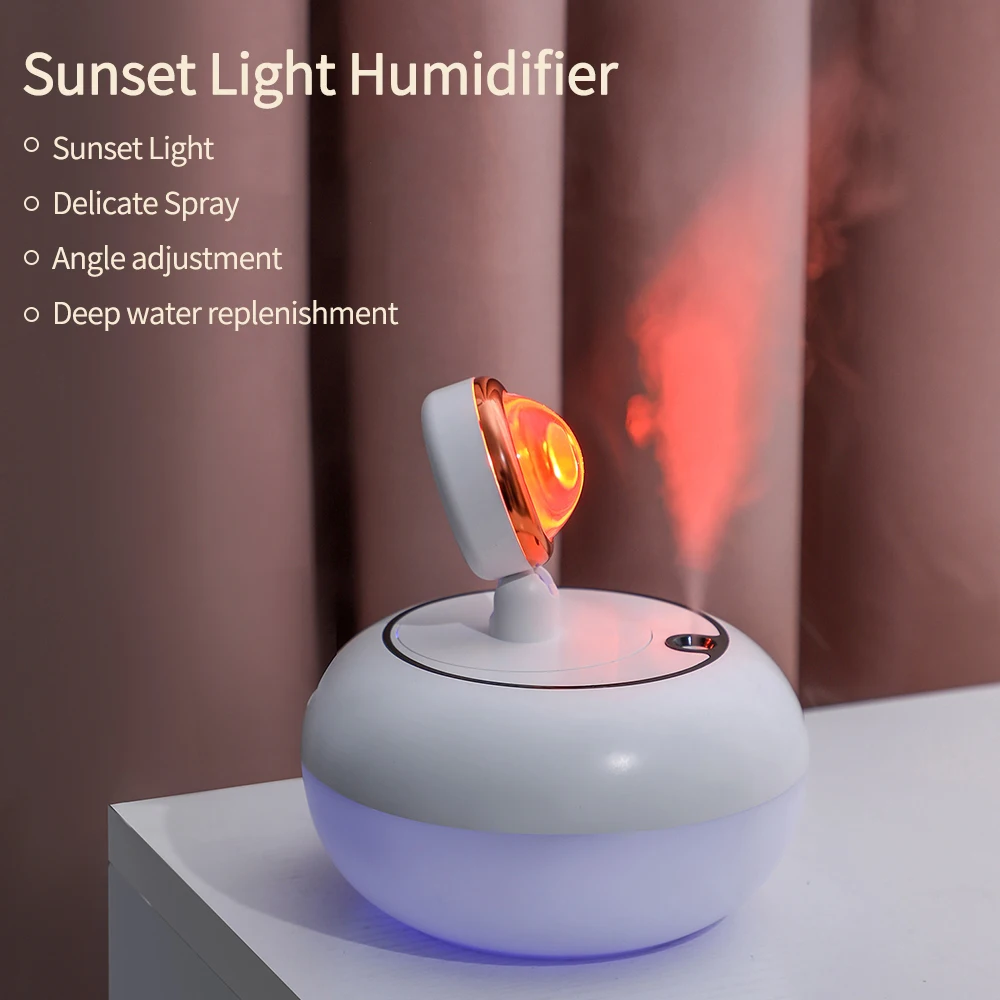 Difusor de humidificador de aire 2 en 1, lámpara de atardecer, recargable por USB, difusor de agua portátil de viaje para el hogar y la Oficina, tomar fotos