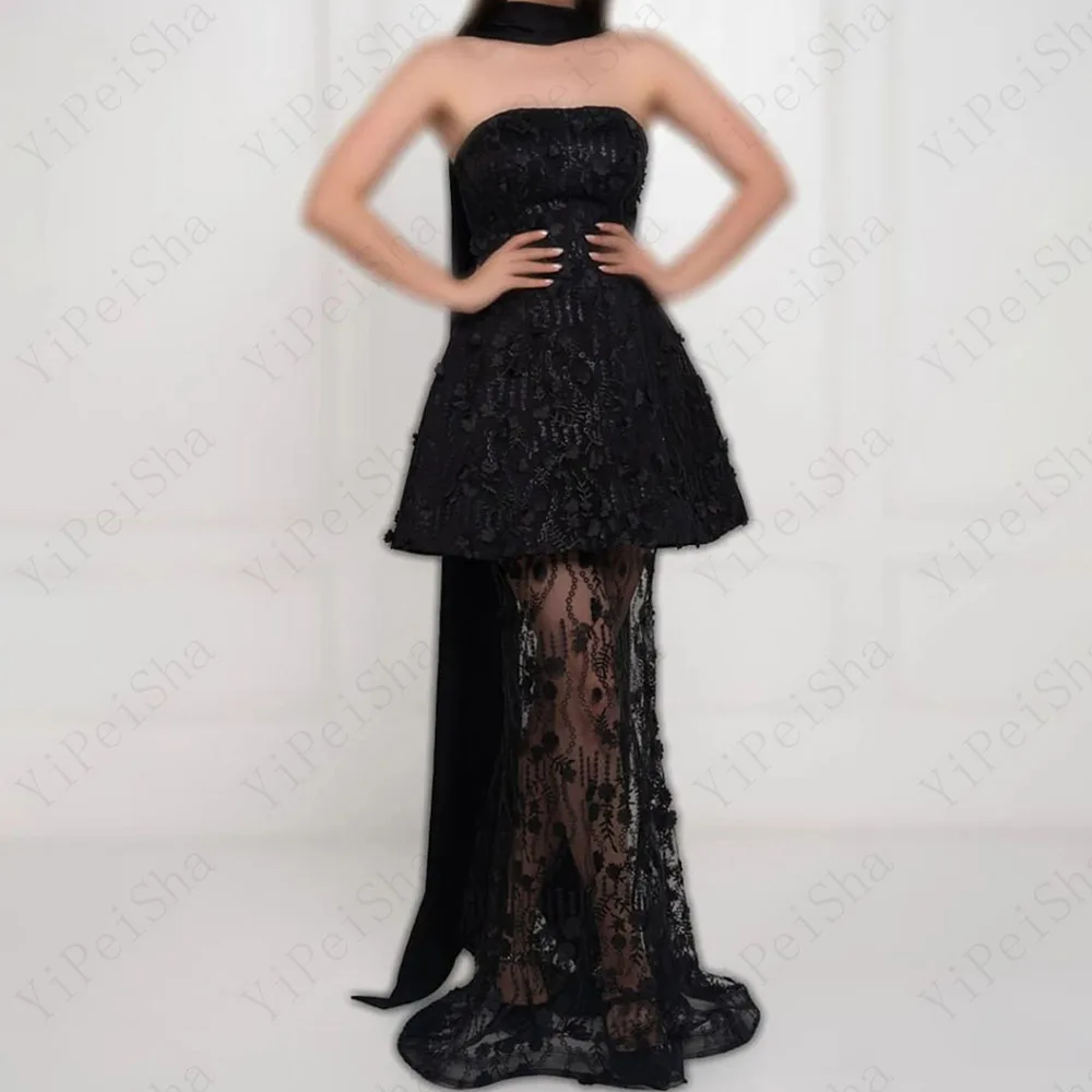 

Customized A-Line Prom Dresses Floor-Length Strapless Sleeveless Evening Gown Simple Fashion Lace Stole Draped Party Gown