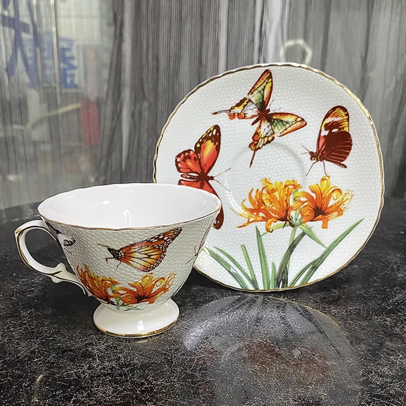 

European Pastoral Style Coffee Cup Bone China Breakfast Cup and Saucer