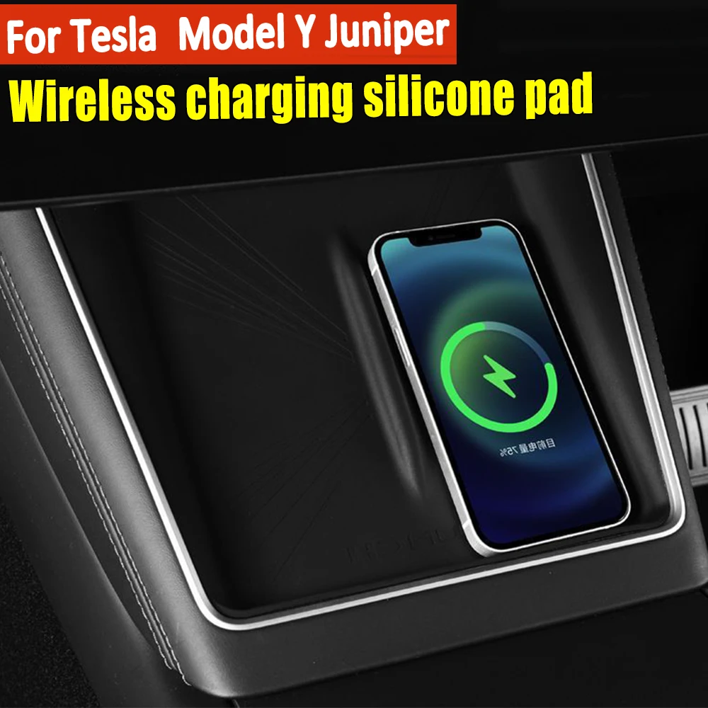 For Tesla Model Y Juniper Center Console Wireless Charging Silicone Pad Anti Scratch Easy Clean Non Slip Charger Protector Mat