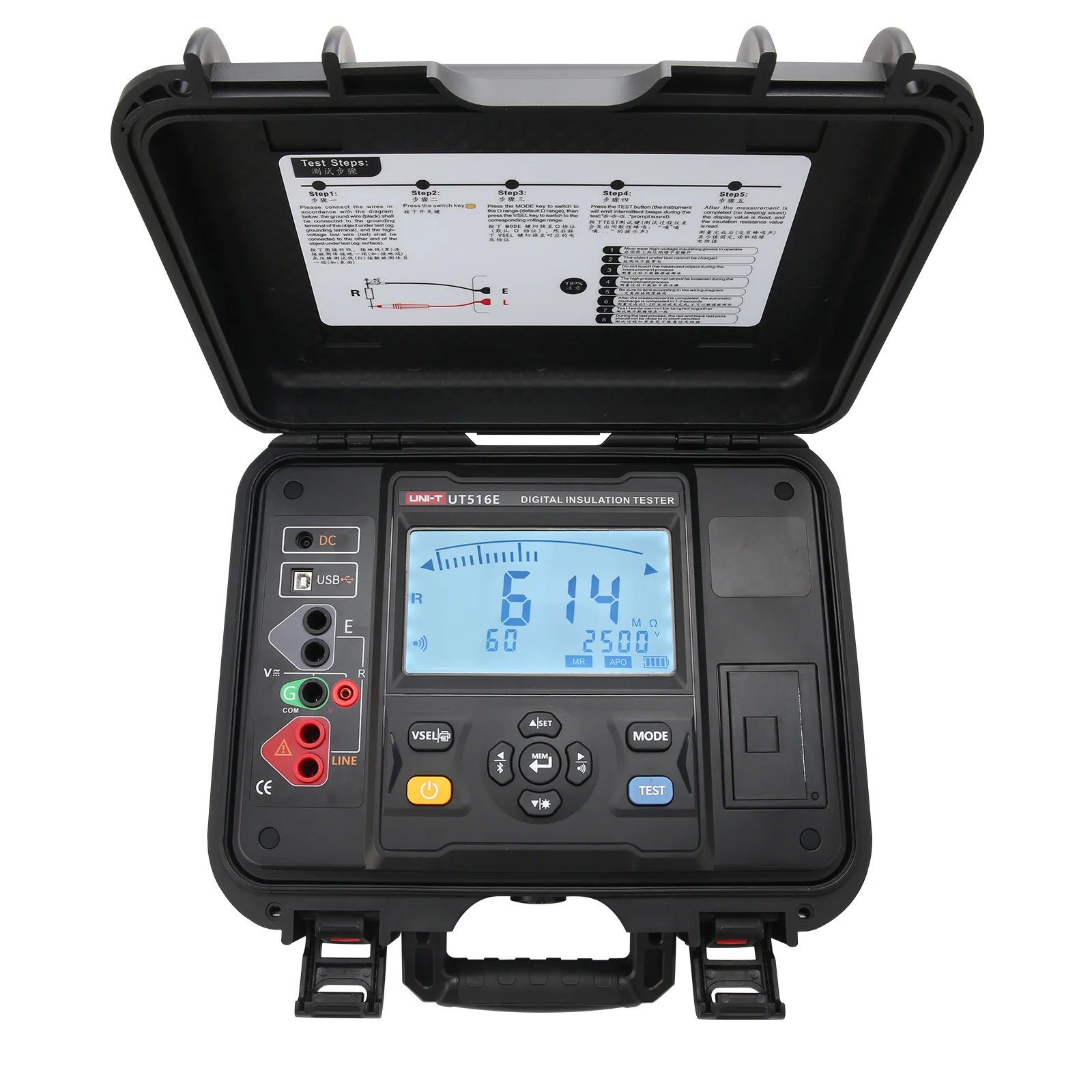 UT516E High Voltage Megohmmeter Insulation Resistance Tester 0.2MΩ~50TΩ 1000V for Industrial Electrical Insulation Testing