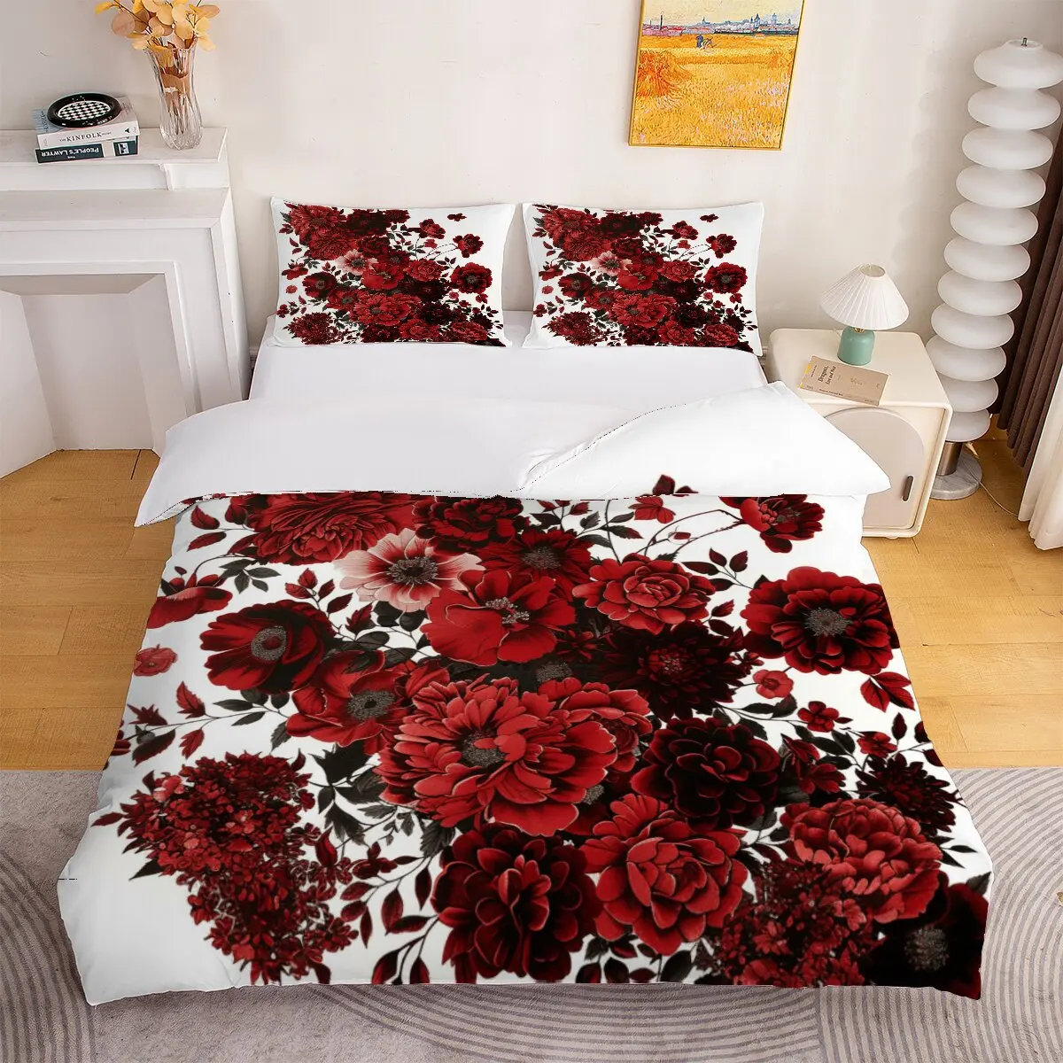 

Red roses Duvet size Red floral pattern Duvet cover set, 1 duvet cover and 2 pillowcases