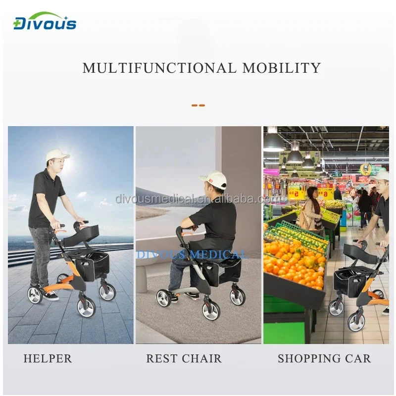 Aluminum Outdoor Rollator Wer All Terrain Wer Rollator With Rubber Wheels Quick Folding Rollator view 4