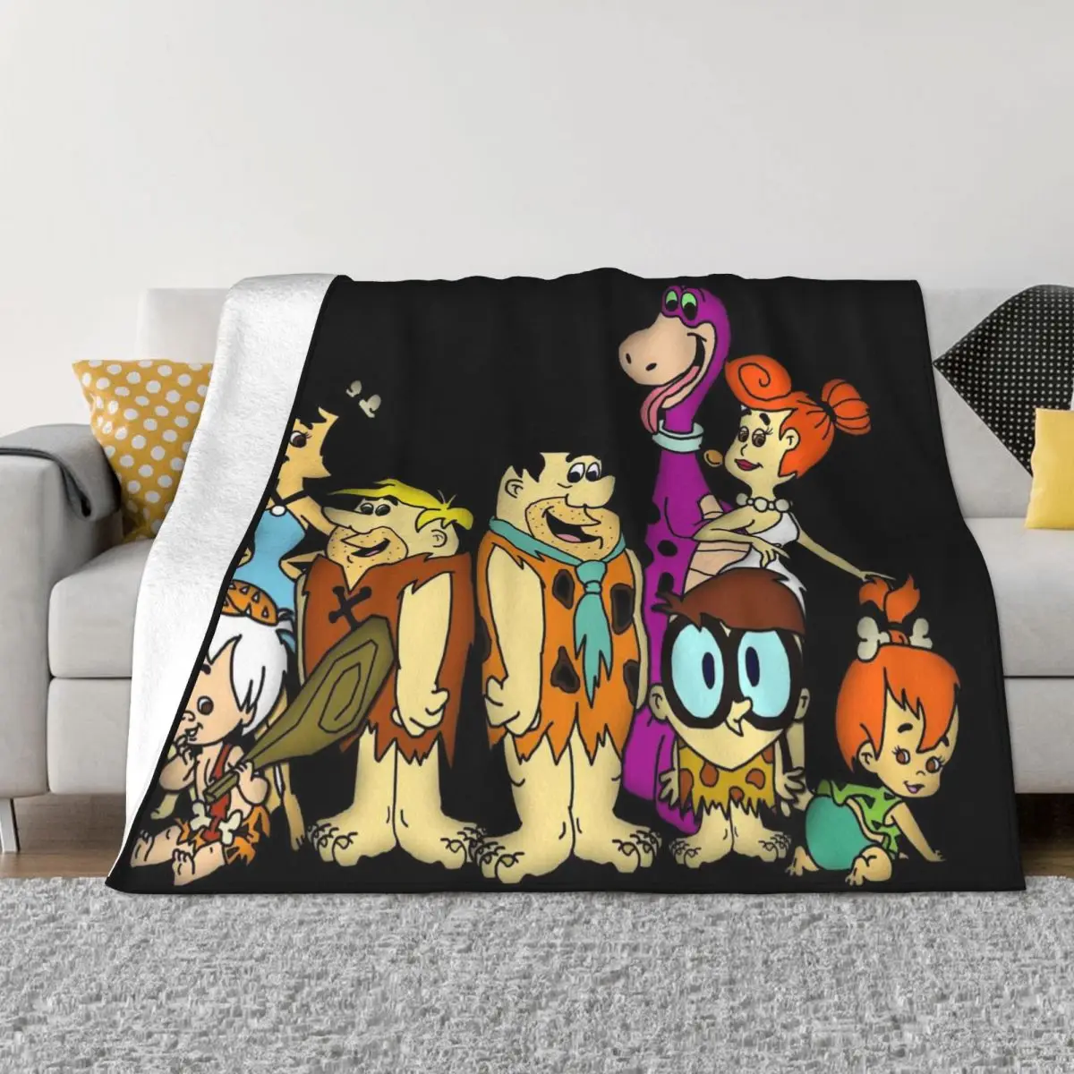 Cartoon Flintstones Blankets Flannel Decoration Anime Portable Soft Throw Blanket for Sofa Office Plush Thin Quilt