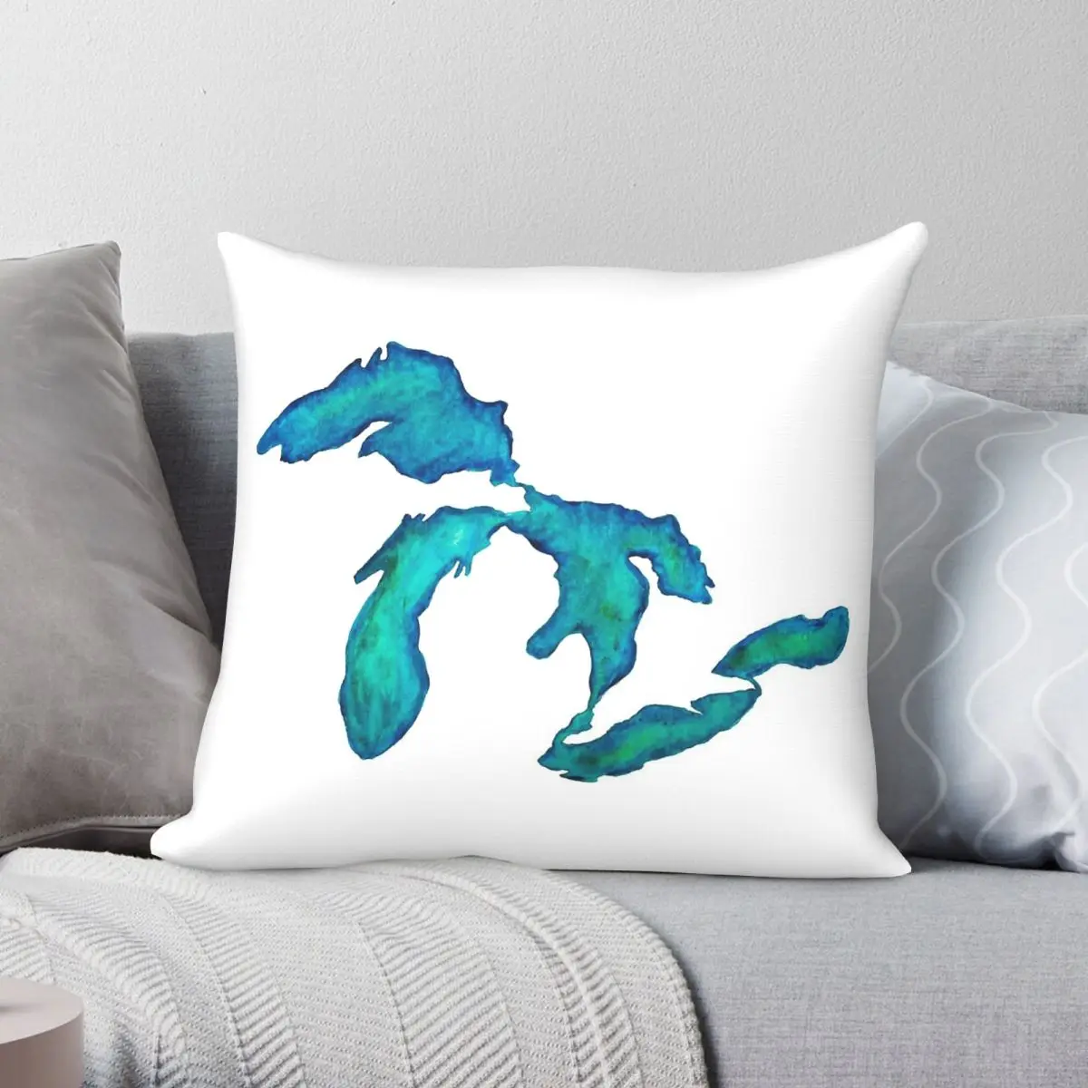Watercolor Great Lakes Square Pillowcase Polyester Linen Velvet Creative Zip Decor Throw Pillow Case Car Cushion Cover Wholesale