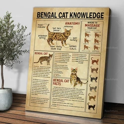 Vintage Bengal Cat Knowledge Canvas Poster, Bengal Cat Anatomy, Gift for Cat Lovers, Bengal Cat Lover, Cat Wall Art Wall Decor.