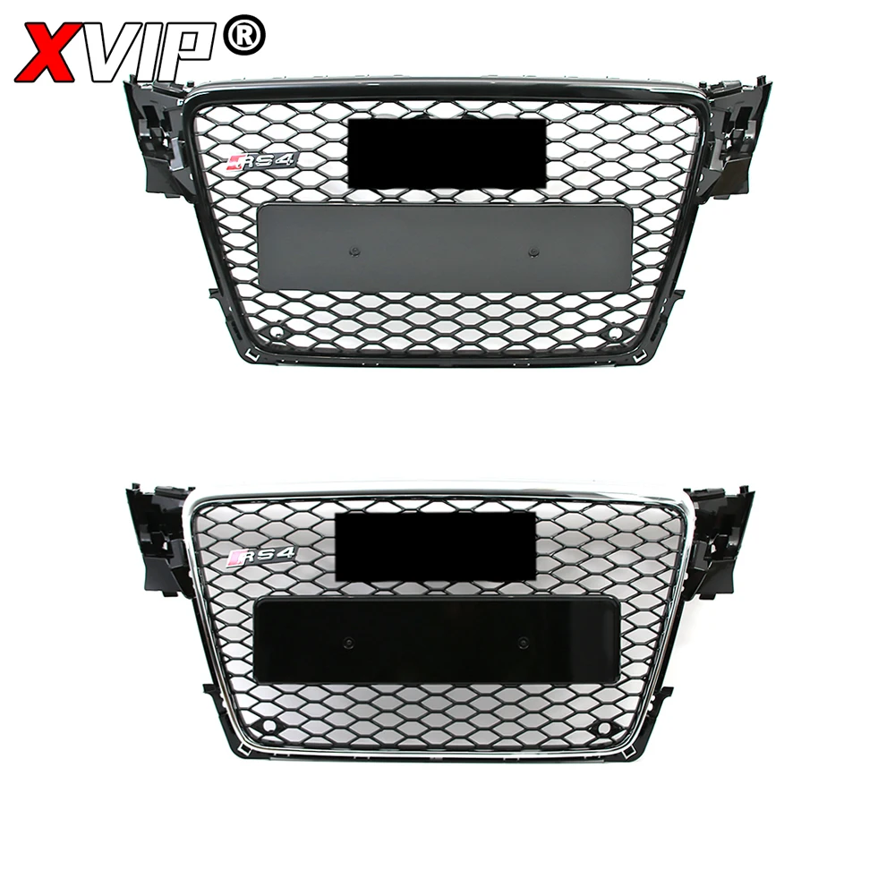 RS4 Style Grille Chrome Trim Grill Short Stick Out Rings For Audi A4 S4 B8 2009-2012 Glossy Black RS Style Front Bumper Grille