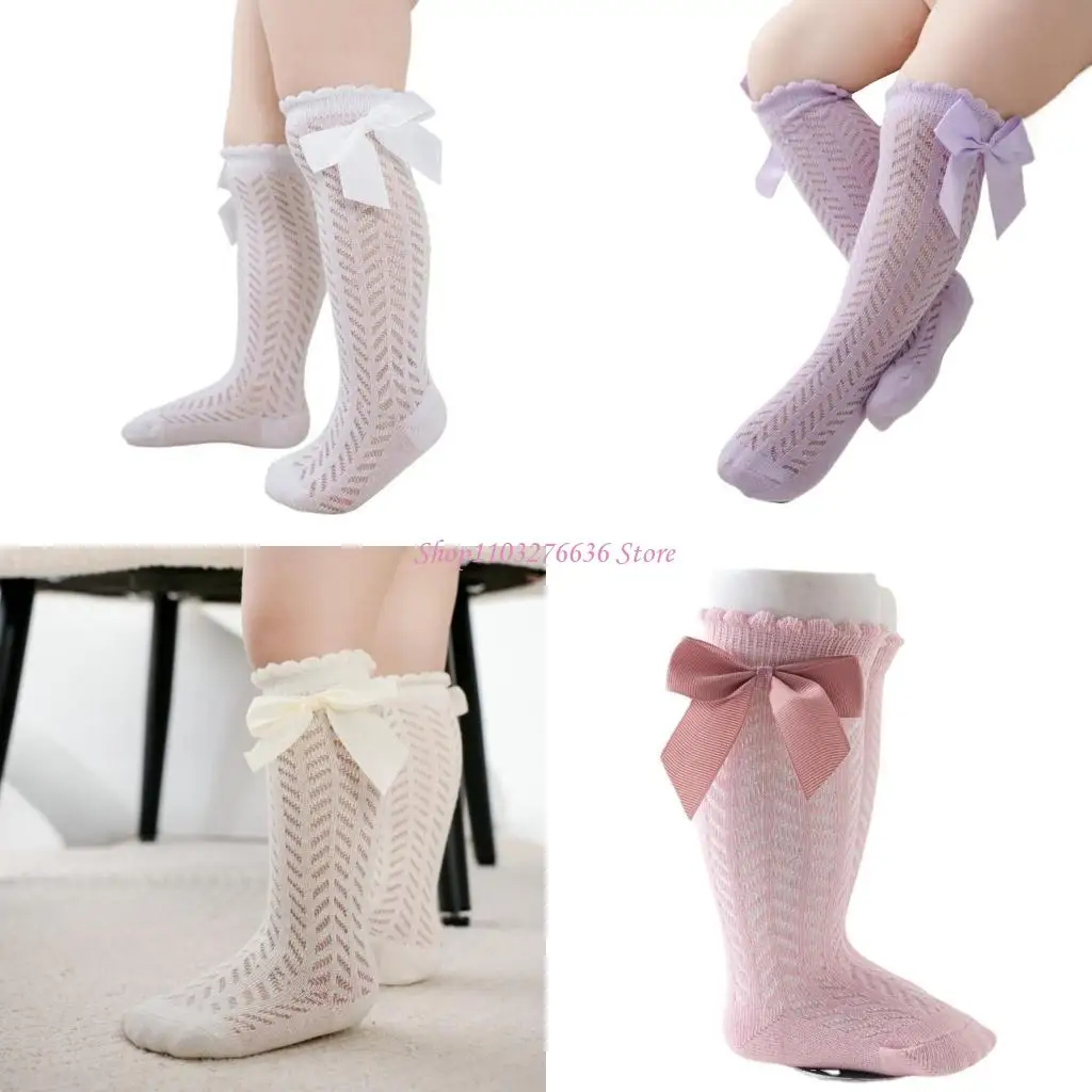 

R6FD Princess Knee Length Socks for Baby Girls Hollow Out Mesh Socks for Infant