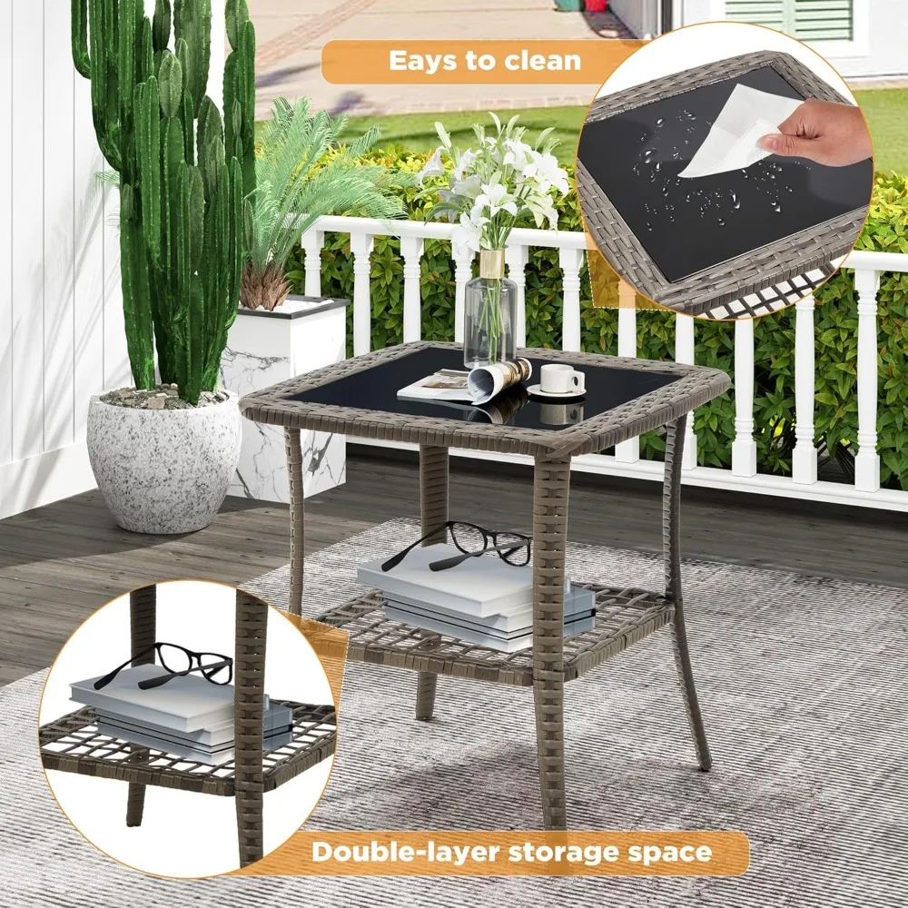 طقم صالة ويكر تشيس مكون من قطعتين، كرسي صالة حمام السباحة مع طاولة جانبية، كرسي استرخاء للاستلقاء في الهواء الطلق مع عجلات 5 مستويات قابلة للتعديل