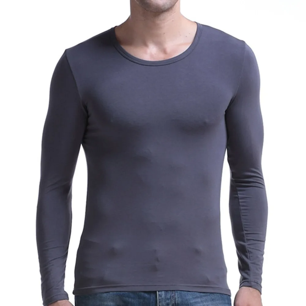 Pullover Thermal Underwear For Men Long Sleeve Top Basic Plain T-shirt Blouse Winter Fashion Half High Collar Mock Neck Interior