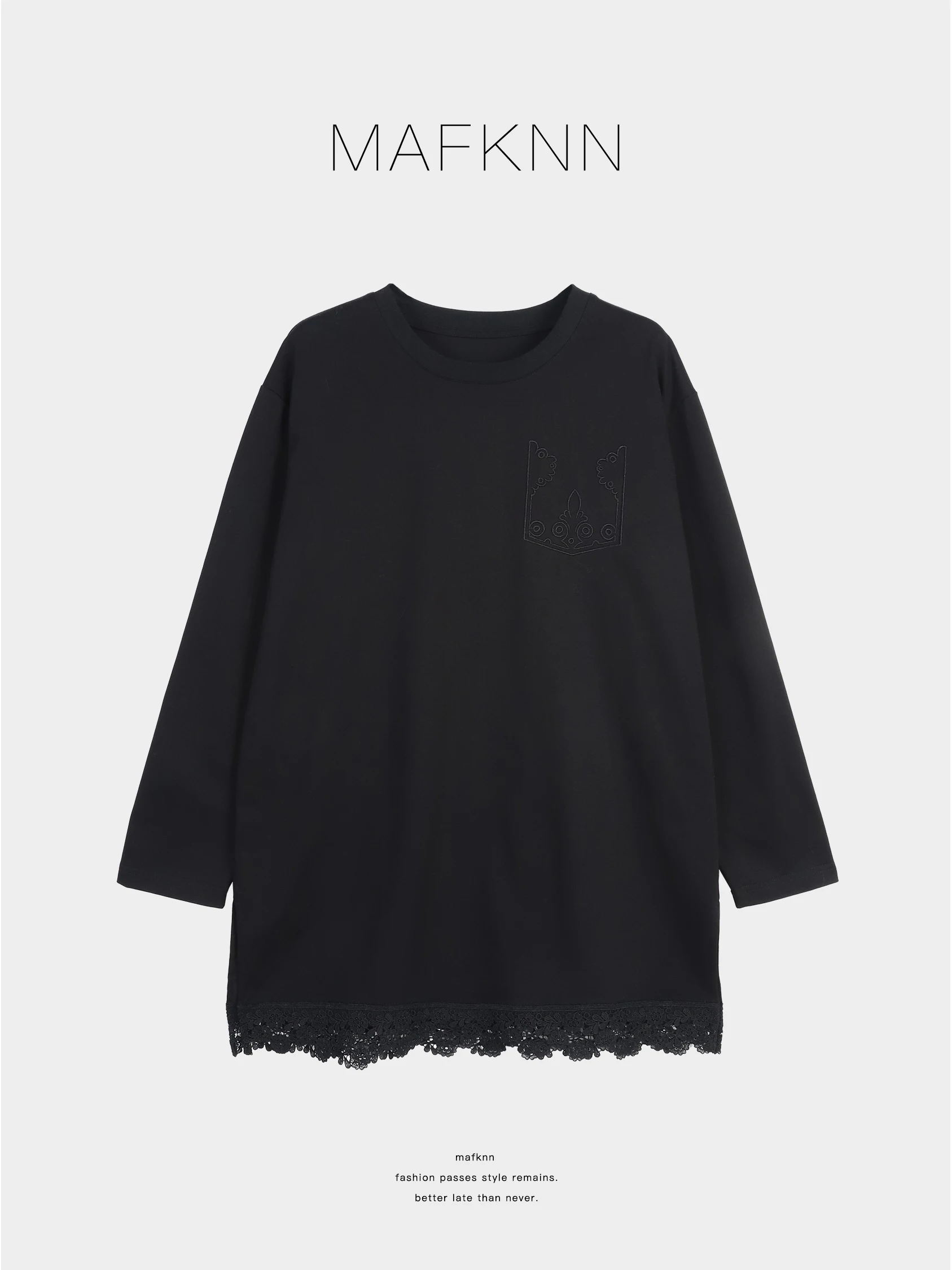 

JoJo Private Label Double Layer Embroidered Lace Long Sve Inner Wear Top Casual Loose Fit Soft Cotton Blend MK368