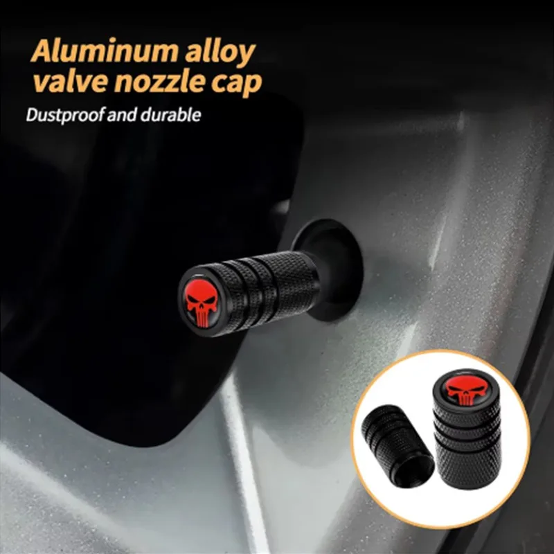Skull Pattern Tire Valve Stem Cap Long Tooth Aluminum Alloy Dustproof Cover Universal Car Wheel Protective Accessories