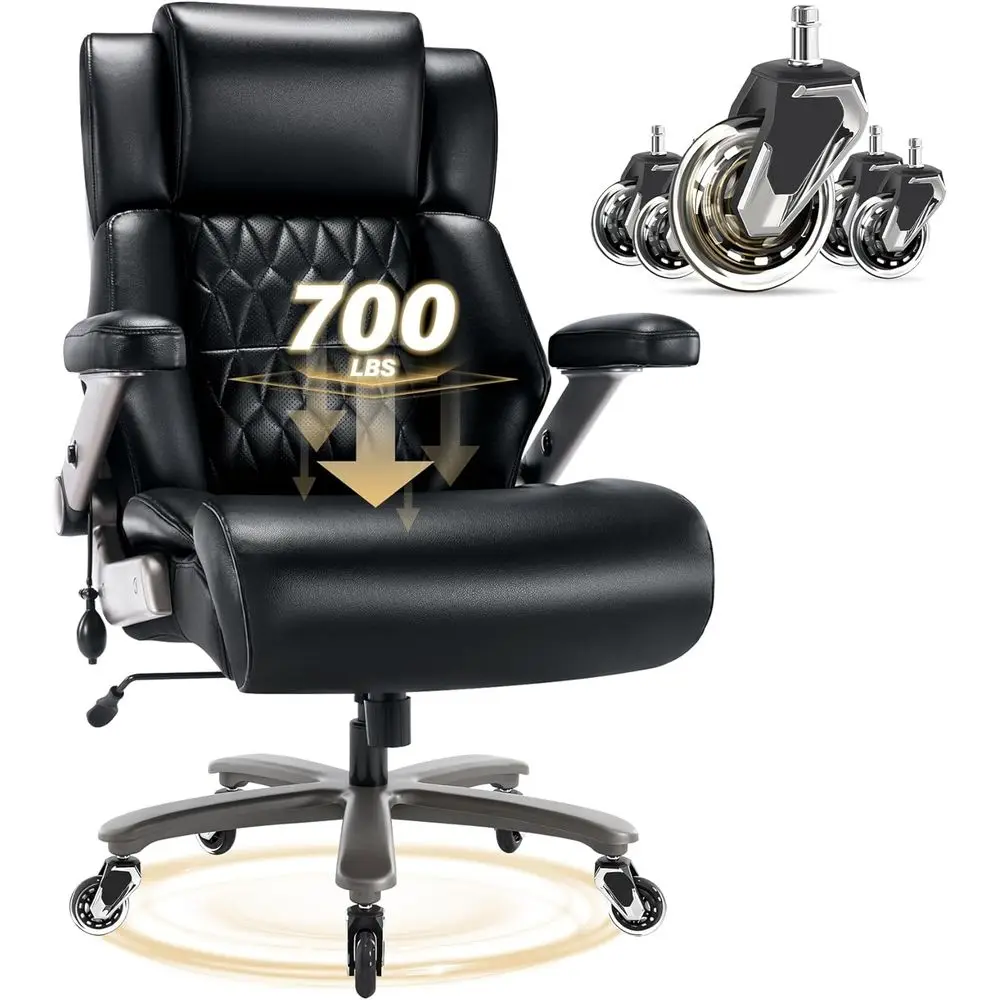 

Heavy-Duty Ergonomic Chair for 700lbs - Adjustable Lumbar Support, High Back, 3D Armrests, Metal Base & Wheels