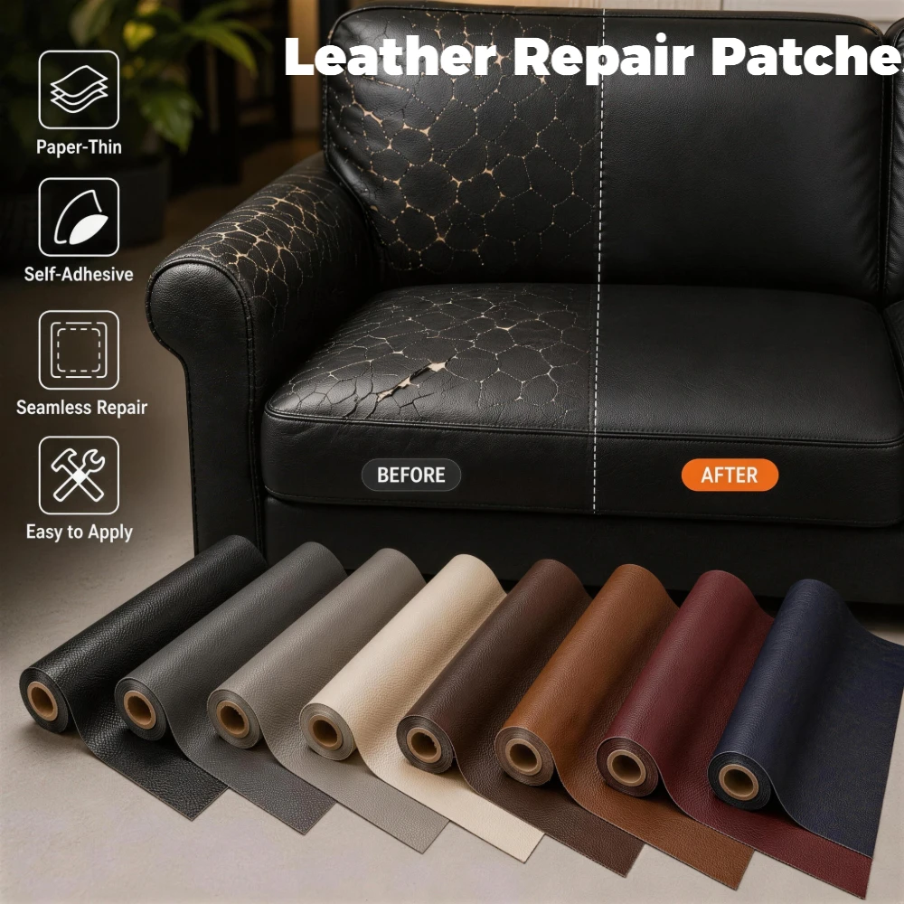Self-Adhesive Pu Artificial Leather Roll, High-Adhesion Waterproof Repair Tape, Cuttable Vinyl Leather Fabric for Car Interiors, Sofas, Shoes, Bags, Furniture DIY Renovation, and Soft Upholstery