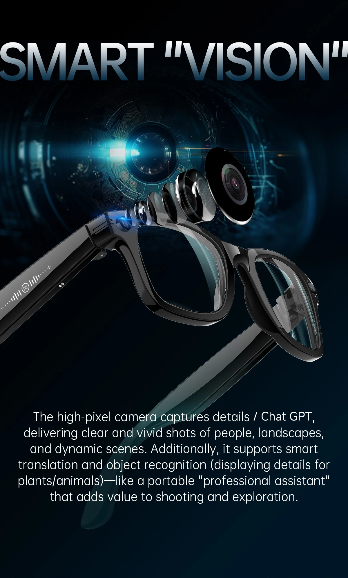 2026 Smarte KI-Brille für Herren mit 1080P HD-Videoaufnahme, ChatGPT-Integration, Bluetooth-Anruffunktion, 32GB ROM und Sprachübersetzung – Detail 3