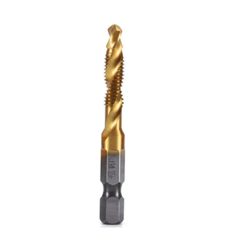 M6x1mm Hex Shank Titanium Plated HSS Screw Thread Metric Tap Drill Bits Screw Machine Compound Tap Open Chamfer Tool