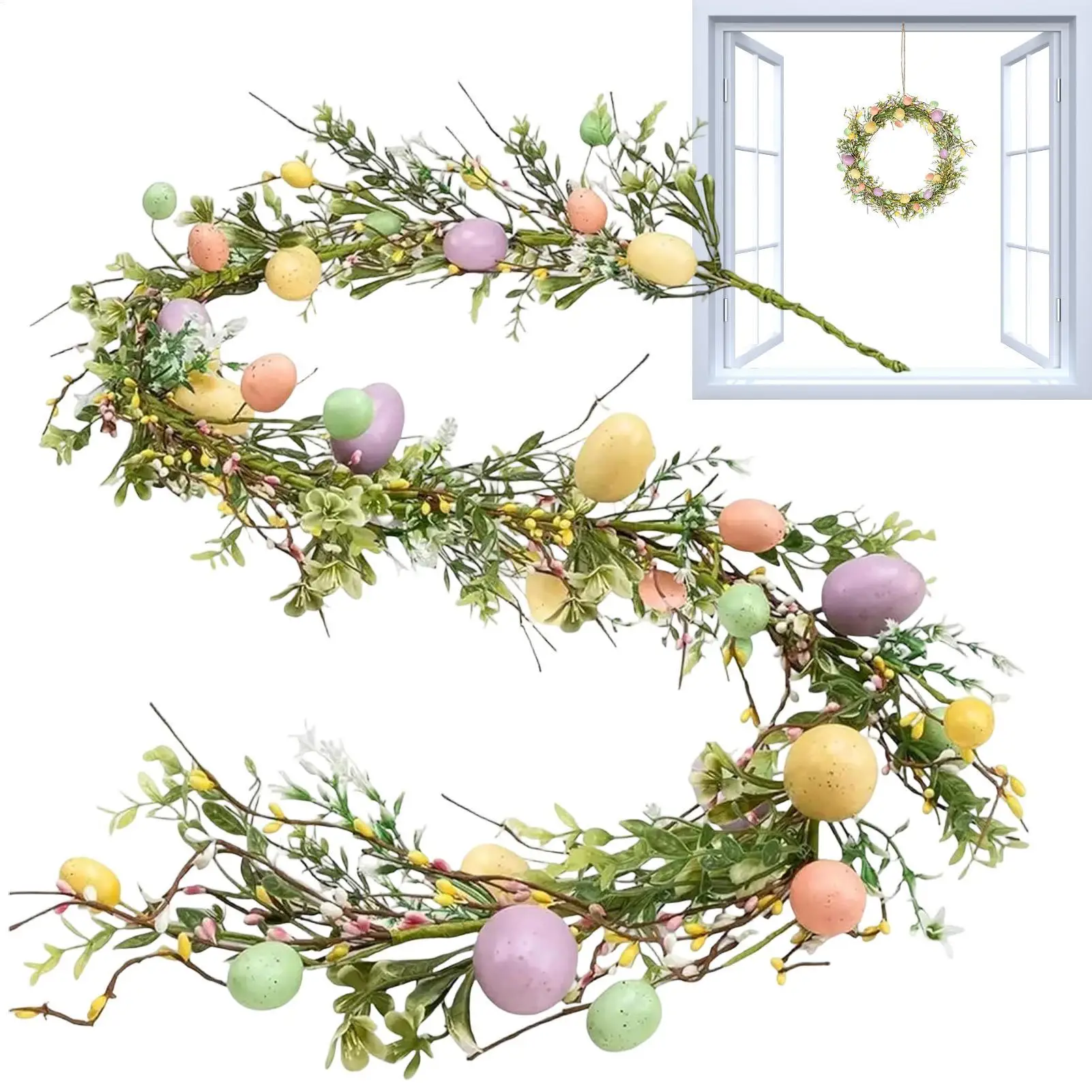 

Пасхальная гирлянда 180 см, искусственный весенний венок с пасхальными яйцами, праздничное украшение для дома, интерьера, вечеринок, стен, каминных полок