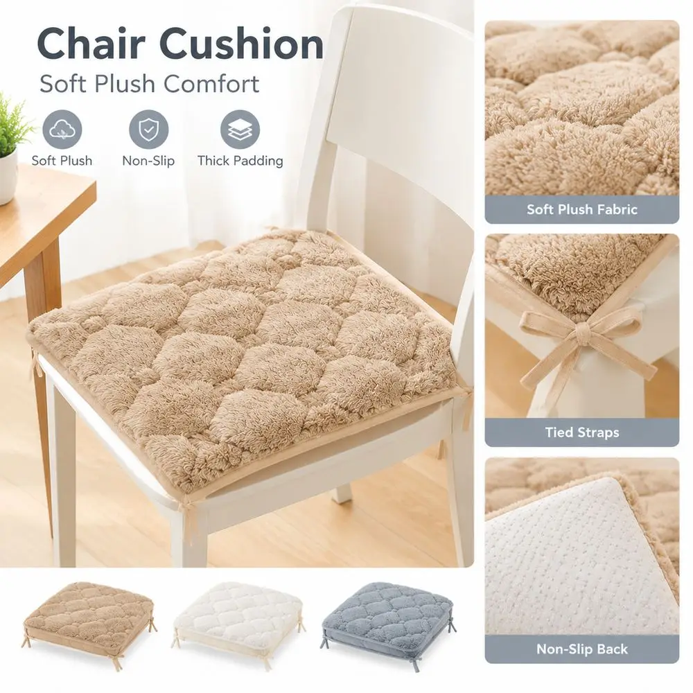 New 35x35cm Chair Cushion Solid Square Seat Pad Quilted Corner Ties Stool Cushion Dining Room