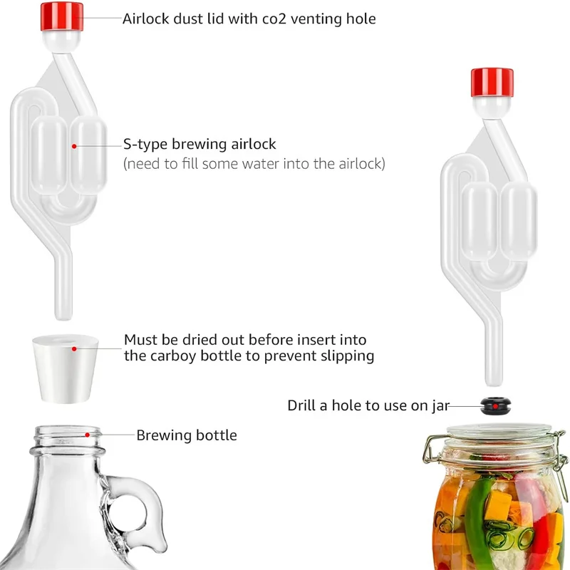 S-Shape Airlocks ,Homebrew Bubble Airlock Carboys Stopper & Fermenter Seal Valve with Food Grade Grommets Wine Making