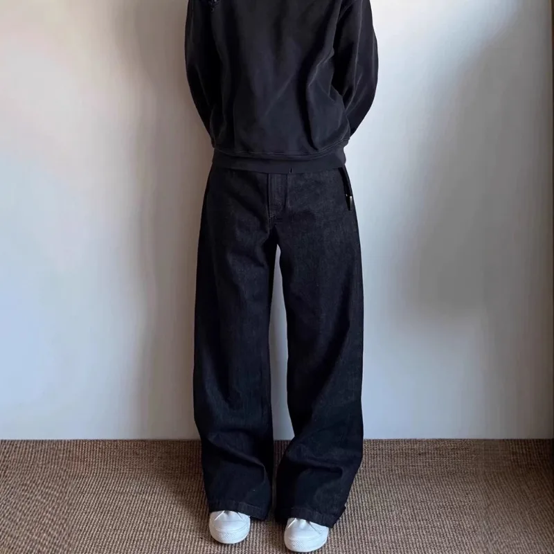 

Black Red Selvedge Jeans Men Narrow Red Edge Raw Denim Straight Wide Leg A-Line Micro Flare Heavyweight Washed CleanFit Pants