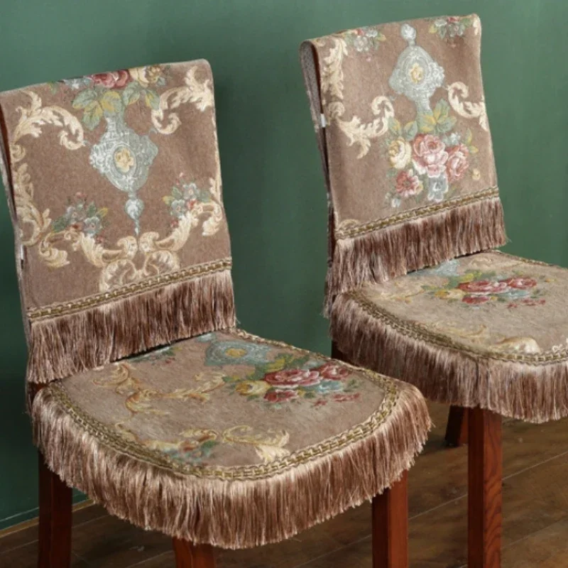 New Hot Sales European Style Flower Tassel Thicken Chenille Chair Cover Four Season Universal Comfortable Non Slip Chair Cover