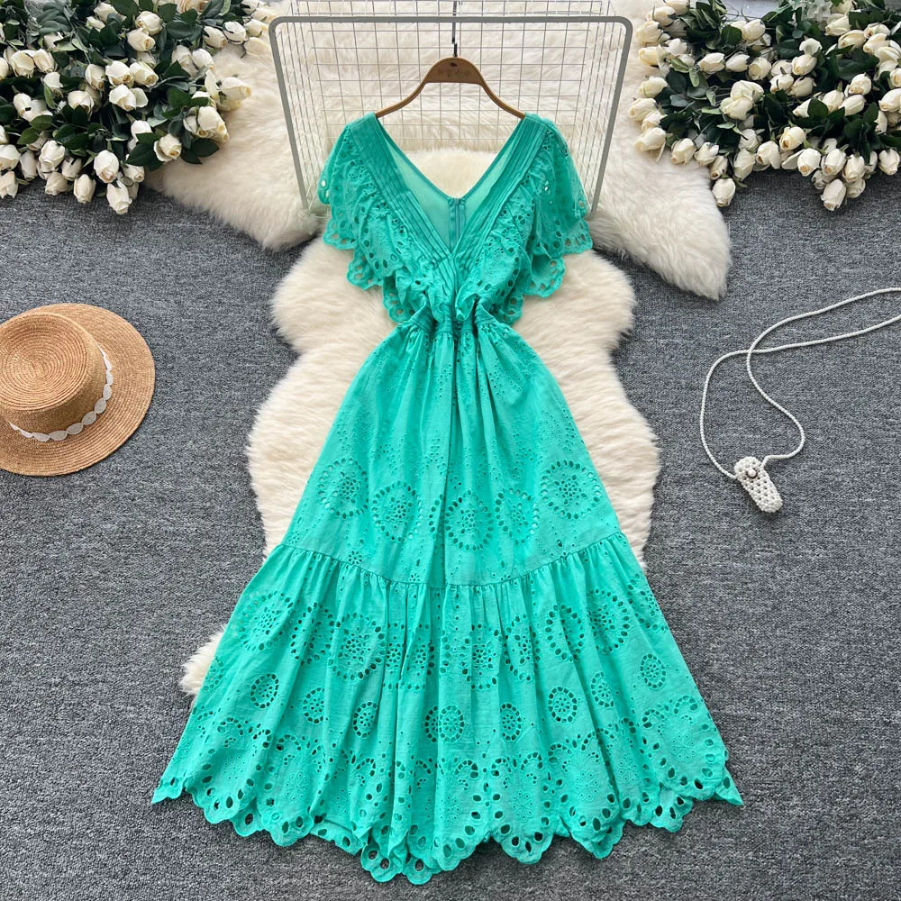

Dress Women Long Dresses A Line Vestidos Streetwear V Neck Fly Sleeve Party Night Elegant Splice Y2k Work Slim Fit Summer 2025