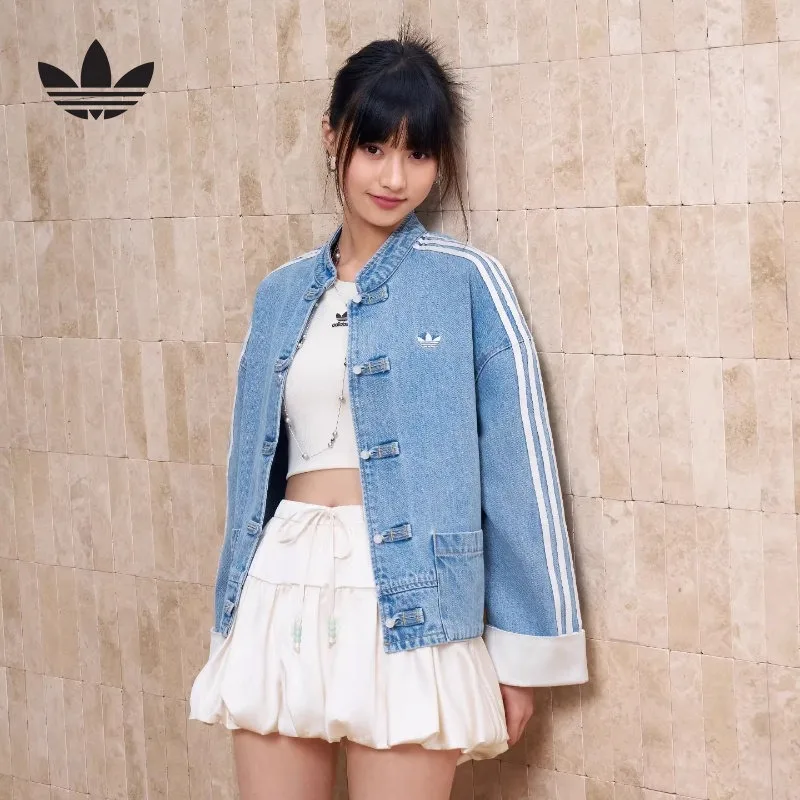 Adidas Clover New Chinese Pure Cotton Denim Sports Jacket 2026 Summer Women's Jacket KY5743