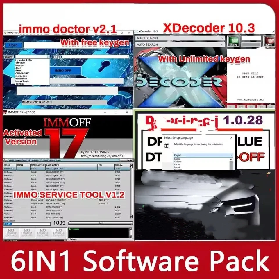 IMMO DOCTOR V2.1+XDecoder 10.3+Daci 1.0.28+IMMOFF17+IMMO Service Tool V1.2 Keygen 5 en 1 Software de Reparación de Automóvile
