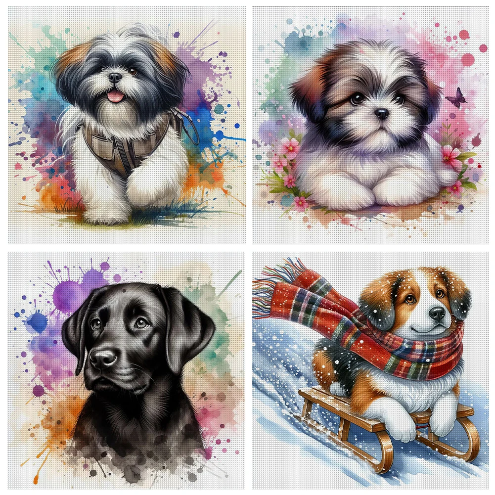 Full Embroidery Eco-cotton Thread 11CT Printed Dog Cross Stitch Kit Art 40x40cm