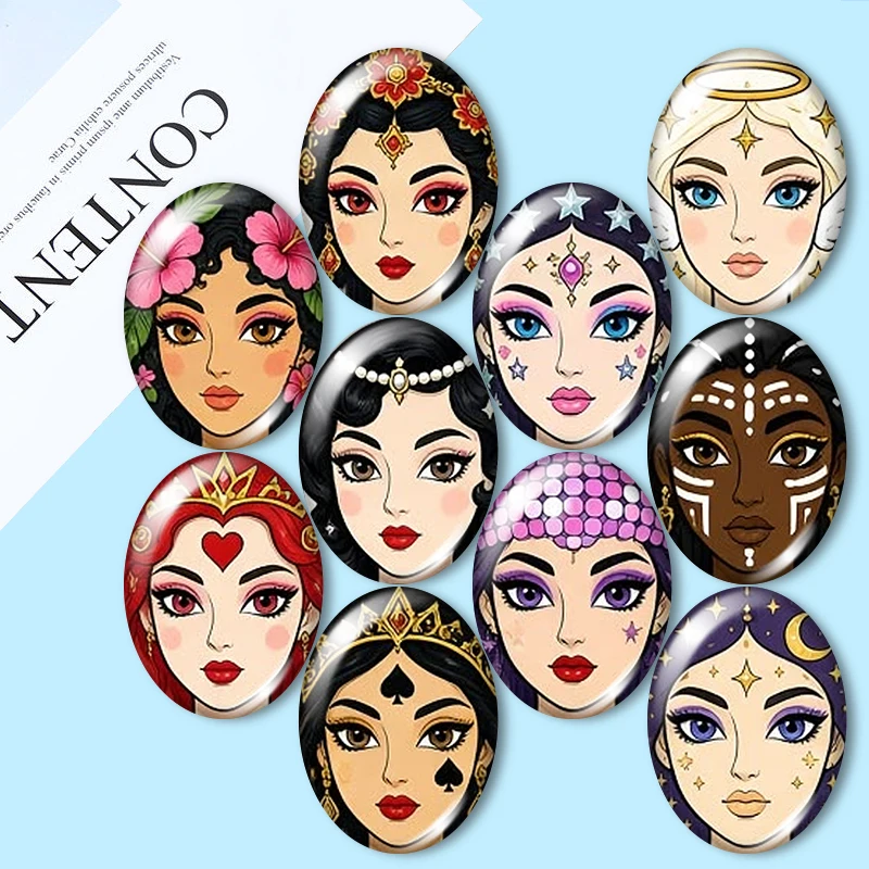 Retro style beauty face  10pcs Mixed 13x18mm/18x25mm/30x40mm Oval Photo Glass Cabochon Demo Flat Back Making Findings